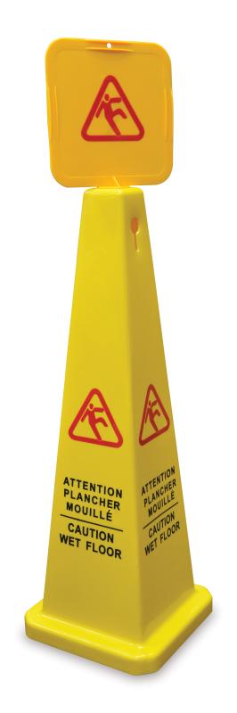 Four Sided Cone-shaped English/French Caution Wet Floor Sign 1 Four Sided Cone-shaped English/French Caution Wet Floor Sign